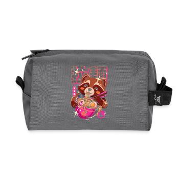 Japanese tanuki raccoon ramen - Recycled Toiletry Zip Bag - anthracite - Front