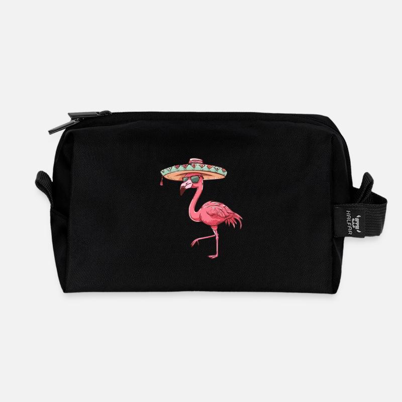 Flamingo Comic Lustig Sombrero - Recycelte Kulturtasche - Schwarz
