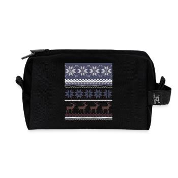 Winter Reindeer and Snowflakes Pattern - Recycled Toiletry Zip Bag - black - Front