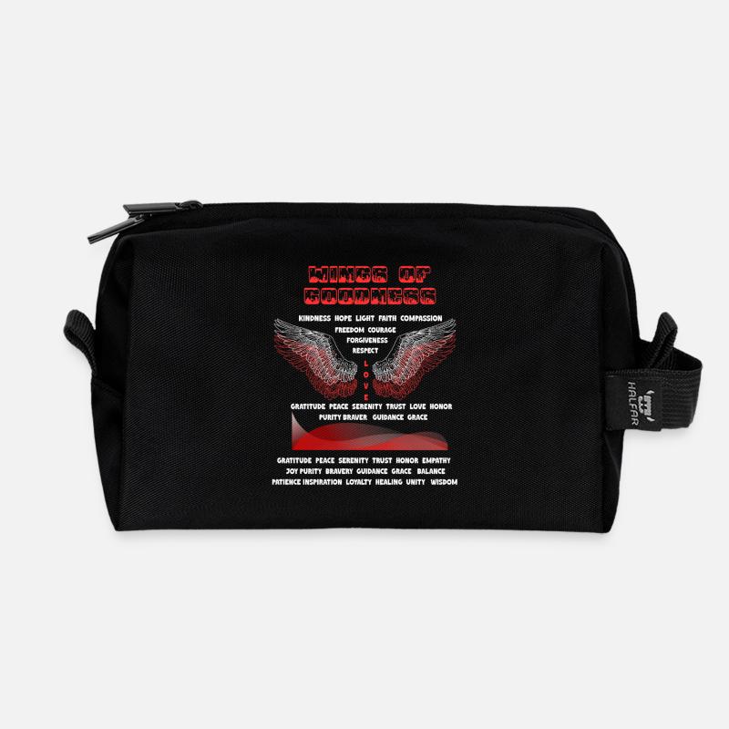 Ein auffälliges Design mit großen Engelsflügeln - Recycelte Kulturtasche - Schwarz