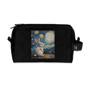 Rabbit Van Gogh Style Starry Night - Recycled Toiletry Zip Bag - black - Front