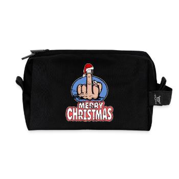 Merry Christmas Middle Finger Stinger Finger - Recycled Toiletry Zip Bag - black - Front