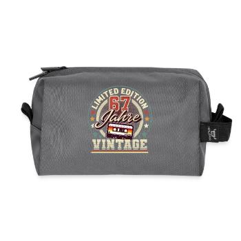 67th Birthday Vintage Audio Cassette 67 Years - Recycled Toiletry Zip Bag - anthracite - Front