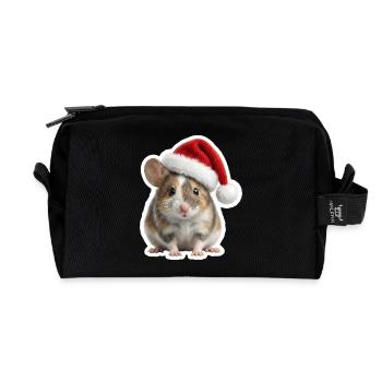 Cute mouse with big Christmas hat - Recycled Toiletry Zip Bag - black - Front