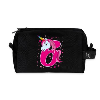Einhorn,  6 Jahre alt, 6. Geburtstag, Kind - Recycelte Kulturtasche - Schwarz - Vorne
