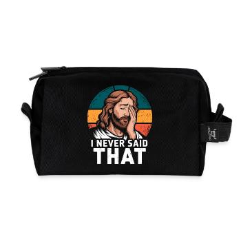 Jesus I Never Said That Retro Funny Sarcasm - Recycled Toiletry Zip Bag - black - Front