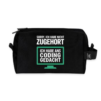 Gedanken statt Gehör am Pixelmonitor - Recycelte Kulturtasche - Schwarz - Vorne