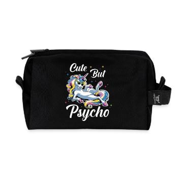 Niedliches Psycho Einhorn - Recycelte Kulturtasche - Schwarz - Vorne