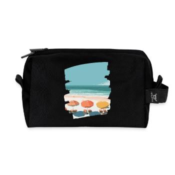 Bunter Strand mit Sonnenschirmen - Recycelte Kulturtasche - Schwarz - Vorne