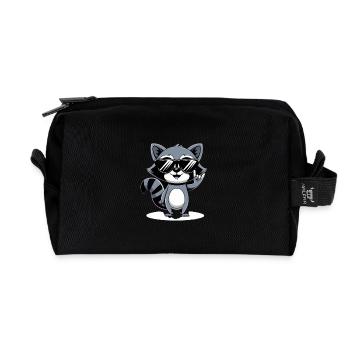 Cool raccoon with sunglasses - Recycled Toiletry Zip Bag - black - Front