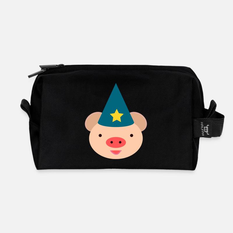 Piggy Magic Hat Cartoon - Recycled Toiletry Zip Bag - black