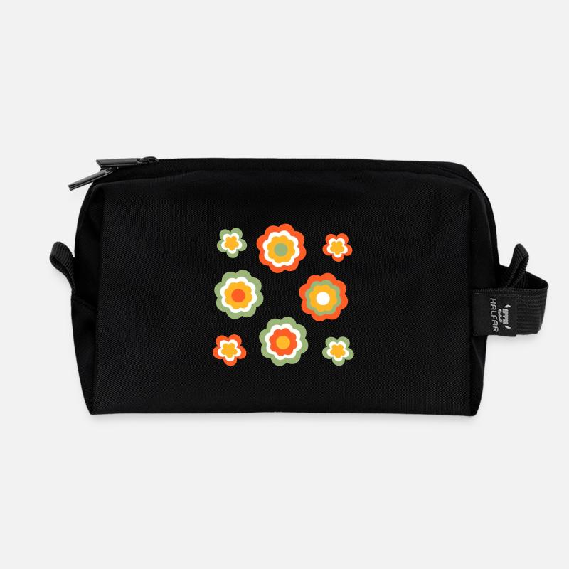 70er Jahre Blume Muster - Recycelte Kulturtasche - Schwarz