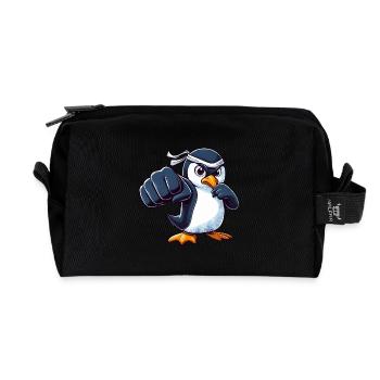 Cooler Cartoon Pinguin Karate Martial Arts - Recycelte Kulturtasche - Schwarz - Vorne