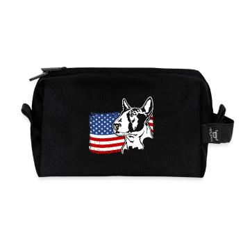 Bull Terrier US Amérique Drapeau Chiens Chien Wilsigns - Trousse de toilette en tissu recyclé - noir - Devant