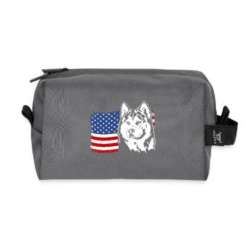Husky sibérien US Amérique drapeau chiens Wilsigns - Trousse de toilette en tissu recyclé - anthracite - Devant