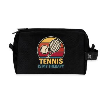 Tennis Is My Therapy – Retro Style - Recycled Toiletry Zip Bag - black - Front