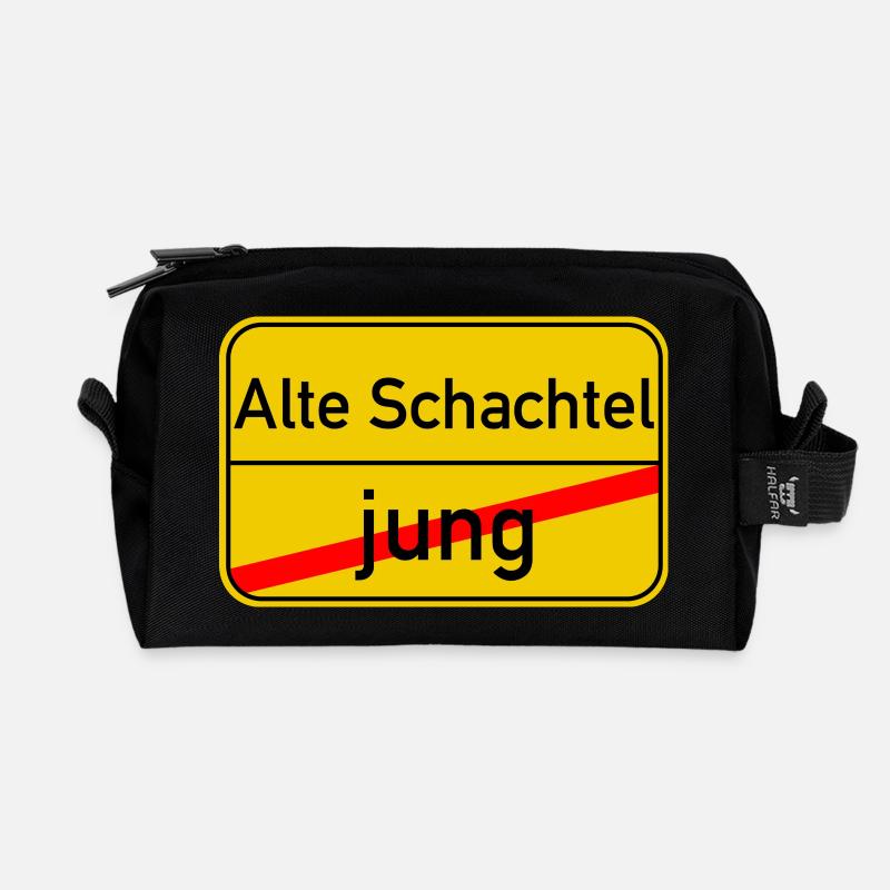 Ortsschild jung - Alte Schachtel - Recycelte Kulturtasche - Schwarz