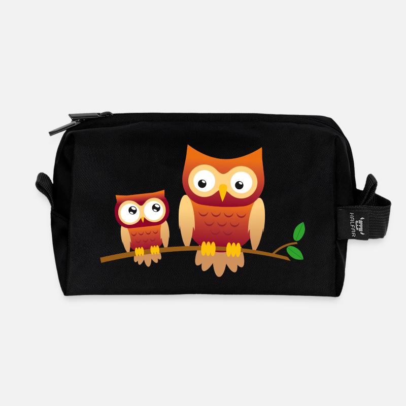 Eule mit kleiner Eule - Recycelte Kulturtasche - Schwarz