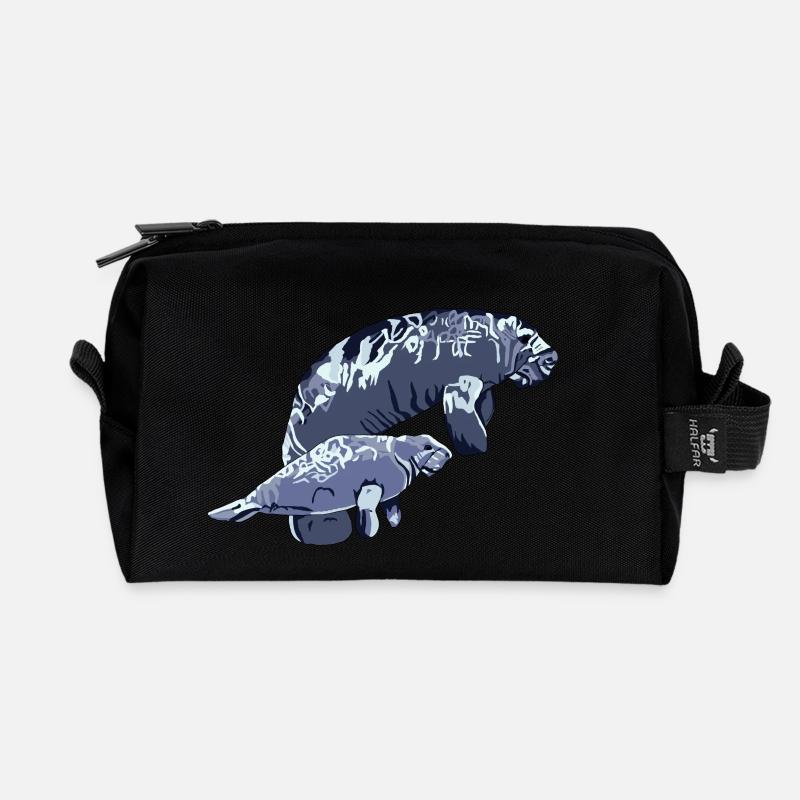 Seekuh mit Baby oS - Recycelte Kulturtasche - Schwarz