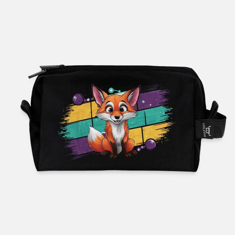 Fuchs - Illustration - Recycelte Kulturtasche - Schwarz