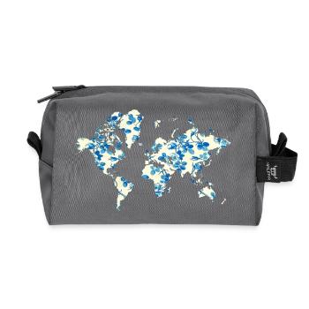 World Map Blue Flowers - Recycled Toiletry Zip Bag - anthracite - Front