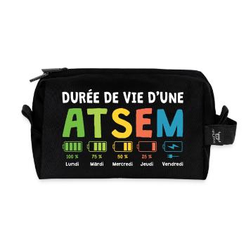 Humour Atsem Maternelle d'école fin d'année atsem - Trousse de toilette en tissu recyclé - noir - Devant