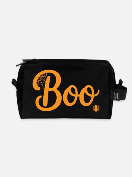 Boo Spinnweben Orange Halloween - Recycelte Kulturtasche - Schwarz