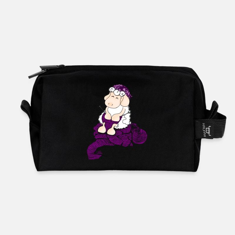 Knitting Sheep - Knitting Sheep - Recycled Toiletry Zip Bag - black