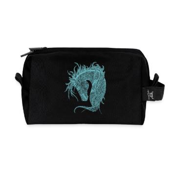 Horses Head Zentangle Turquoise - Recycled Toiletry Zip Bag - black - Front