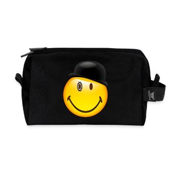 Smiley Glossy Bowler Hat - Recycled Toiletry Zip Bag - black - Front