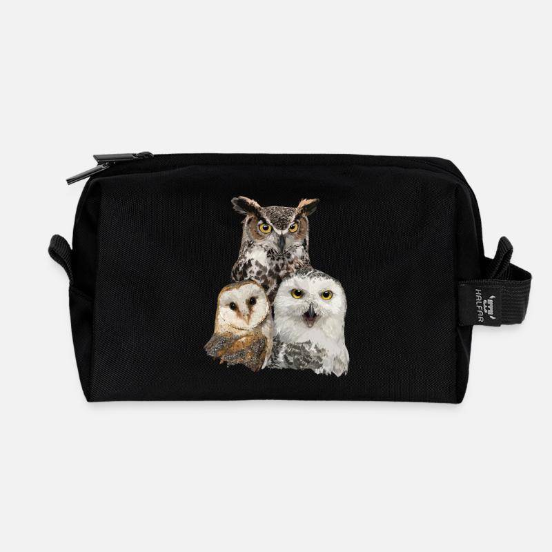 Eulen und Eule - Recycelte Kulturtasche - Schwarz