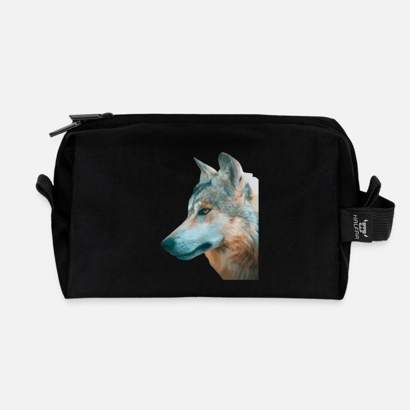 Wolfs Kopf Aquarellprint - Recycelte Kulturtasche - Schwarz