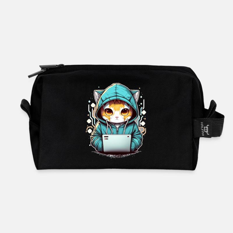 Coding cat - Recycelte Kulturtasche - Schwarz