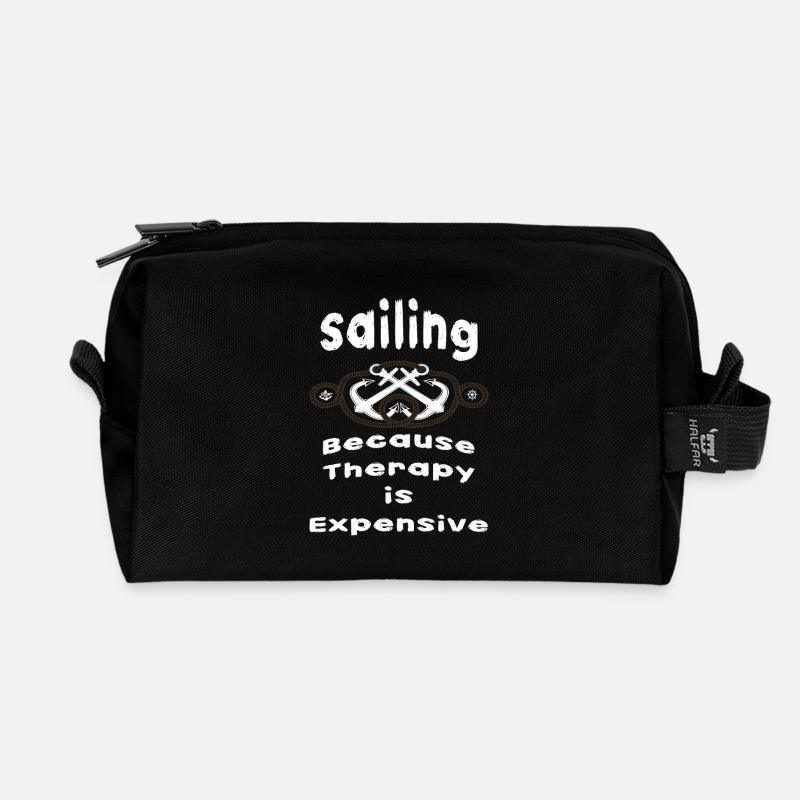 "Sailing Therapy" T-Shirt - Recycled Toiletry Zip Bag - black