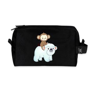 Monkey rides polar bear polar bear - Recycled Toiletry Zip Bag - black - Front