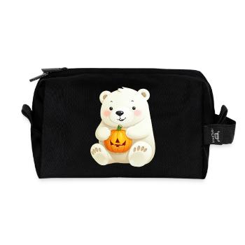 Eisbär im Herbst mit Halloween-Kürbis - Recycelte Kulturtasche - Schwarz - Vorne
