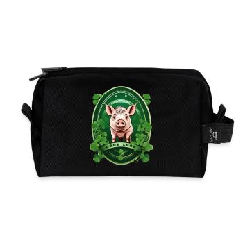 Glücksschwein mit Kleeblätter - Recycelte Kulturtasche - Schwarz - Vorne