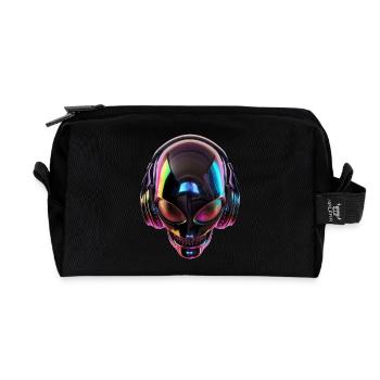 Schwarzer Alien-Kopf mit Kopfhörern - Recycelte Kulturtasche - Schwarz - Vorne