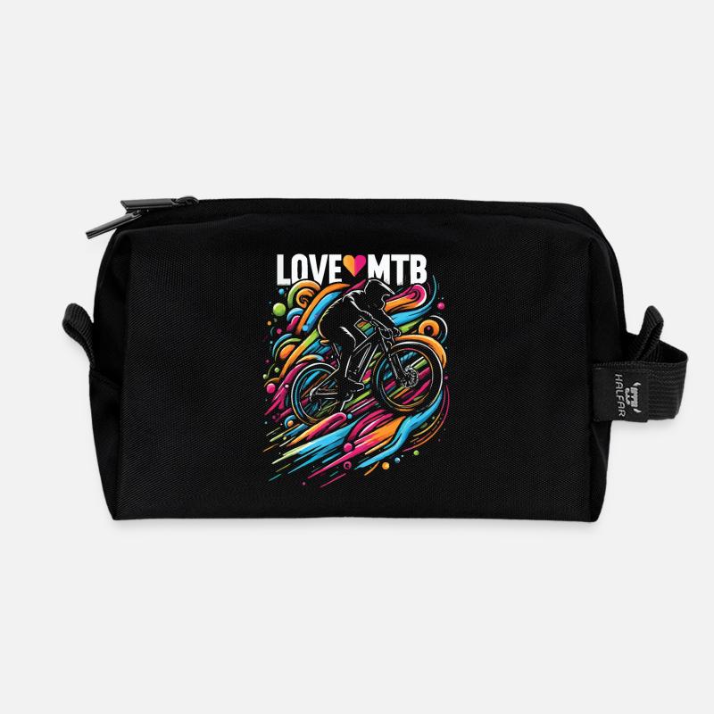 Lebendiges Mountainbike-Splash-Design - Recycelte Kulturtasche - Schwarz
