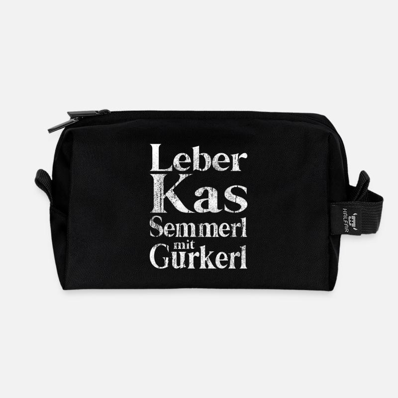 Leberkäs Semmerl with gherkins – dialect - Recycled Toiletry Zip Bag - black