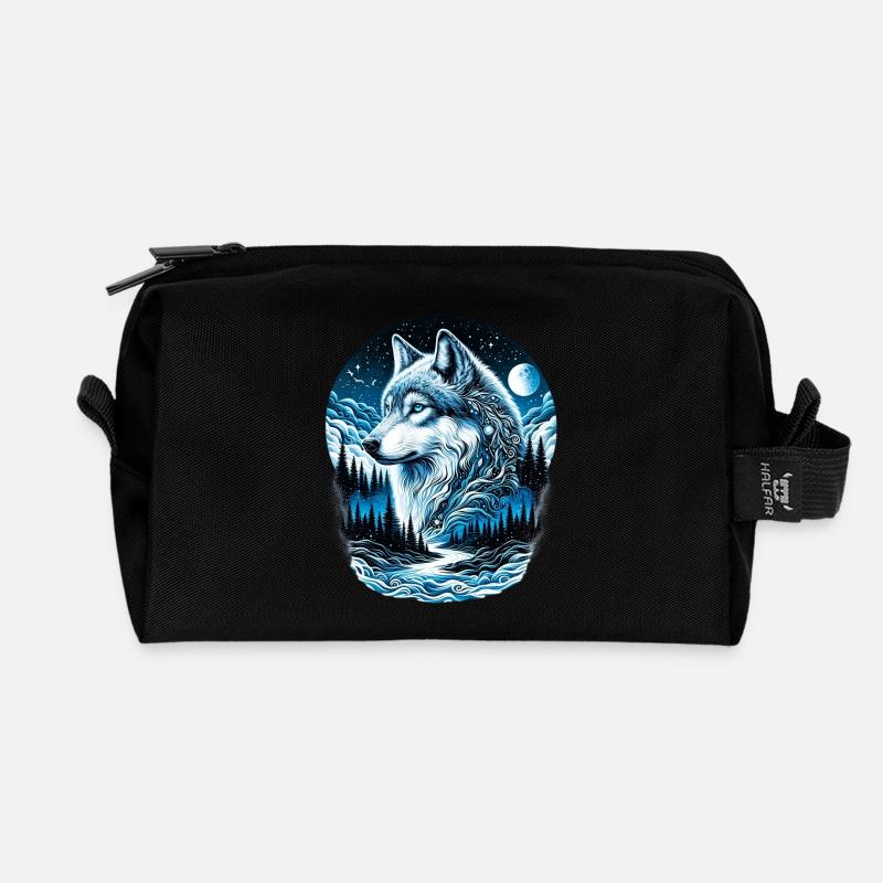 Wolf - Recycelte Kulturtasche - Schwarz