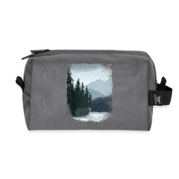 dark forest and mountains with frayed edge - Recycled Toiletry Zip Bag - anthracite - Front