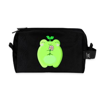 cute frog kawaii with flower - Recycled Toiletry Zip Bag - black - Front