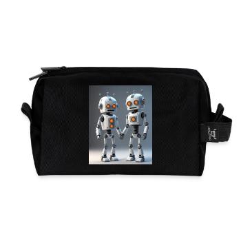 Robot Couple - Recycled Toiletry Zip Bag - black - Front