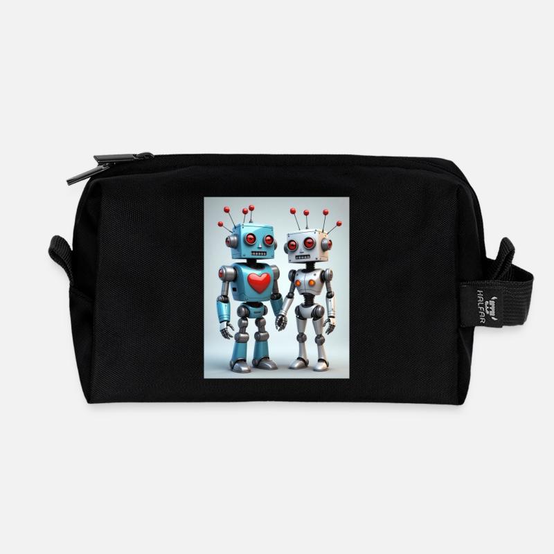 Roboter Pärchen - Recycelte Kulturtasche - Schwarz