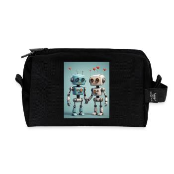 Robot Couple - Recycled Toiletry Zip Bag - black - Front