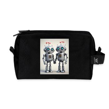 Robot Couple - Recycled Toiletry Zip Bag - black - Front