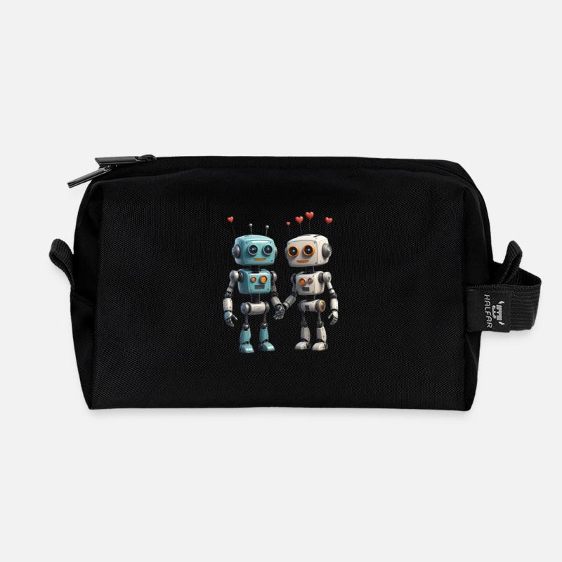 Roboter Pärchen - Recycelte Kulturtasche - Schwarz