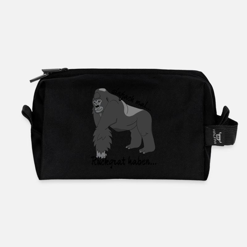 Gorilla "einfach mal Rückgrat haben..." - Recycelte Kulturtasche - Schwarz