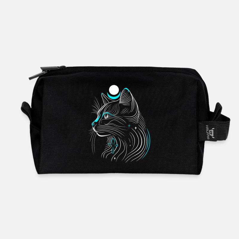 Minimalistische Bastet-Katze im Profil mit Mond - Recycelte Kulturtasche - Schwarz